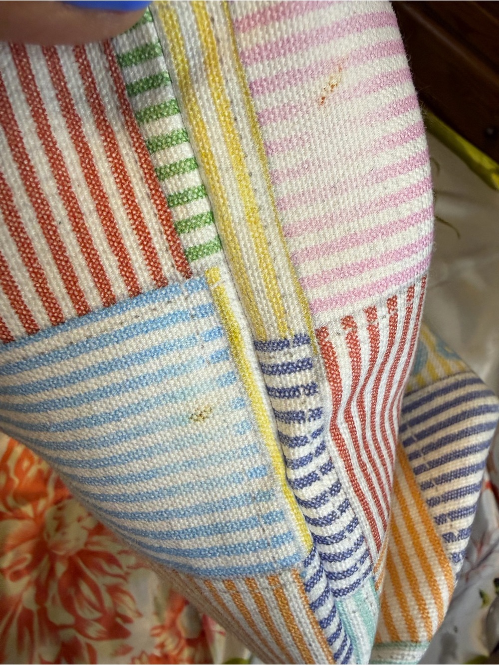 Dooney & Bourke Patchwork Seersucker Tote Bag Multicolor Striped | Leather Trim - Picture 6 of 16